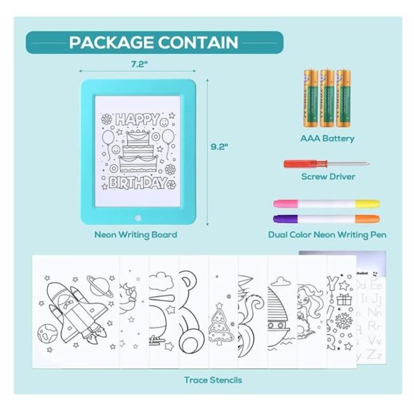 Hzran Light Up Drawing Tablet, Magic Drawing Board with Dual Color Marker Pen, 7 - Picture 5 of 6
